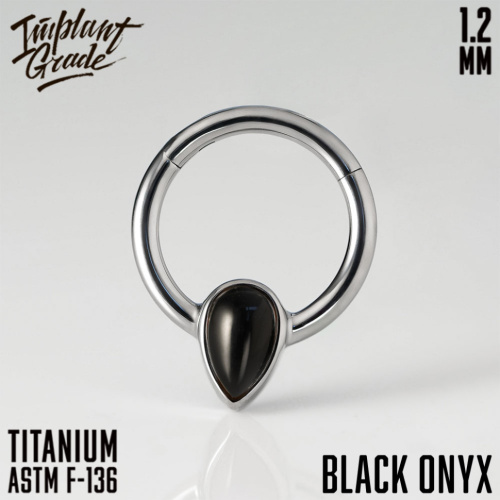 Кольцо-кликер Natural Stone Teardrop Black Onyx 1.2 мм (16G)